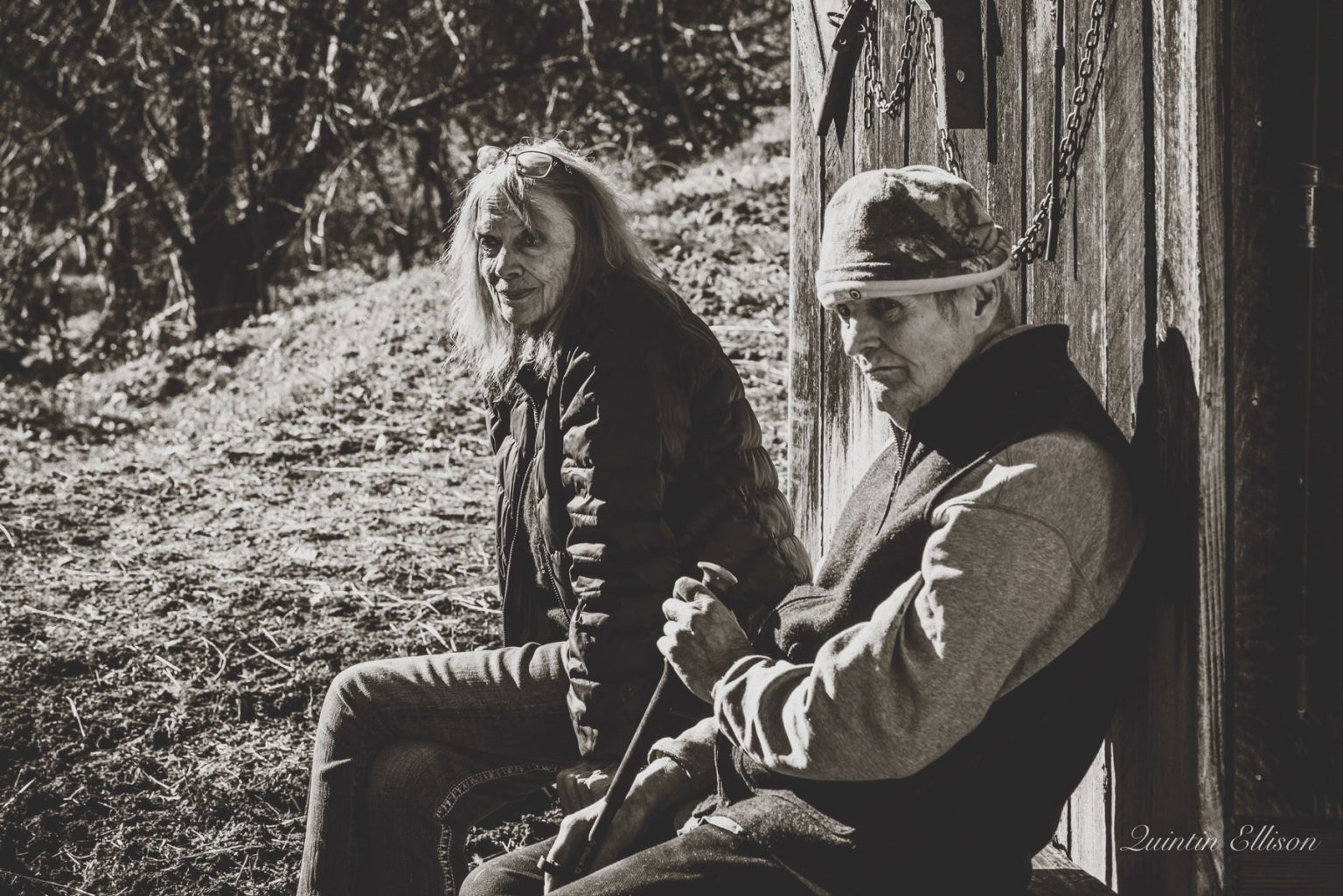 Elizabeth and George Ellison at their home, Permanent Camp, on lower Lands Creek. Photo by Quintin Ellison.