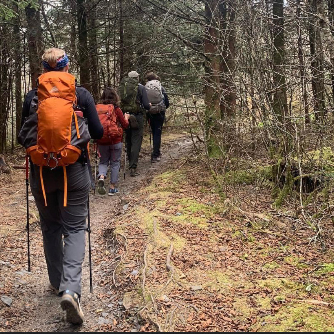 Photo of hikers in Great Smoky Mountains in the fall.