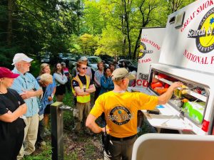 During one "Experience Your Smokies" outing, Preventive Search and Rescue ranger Josh Albritton talked about rescues that take place throughout the year in the park and discussed safety measures visitors should take while recreating. Provided by Experience Your Smokies.