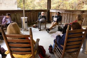 Mornings at the Tremont Writers Conference are spent with author workshop leaders in small cohorts like this one in poetry led by Frank X Walker, author of “Masked Man, Black: Pandemic & Protest Poems.” Image provided by Michele Sons.