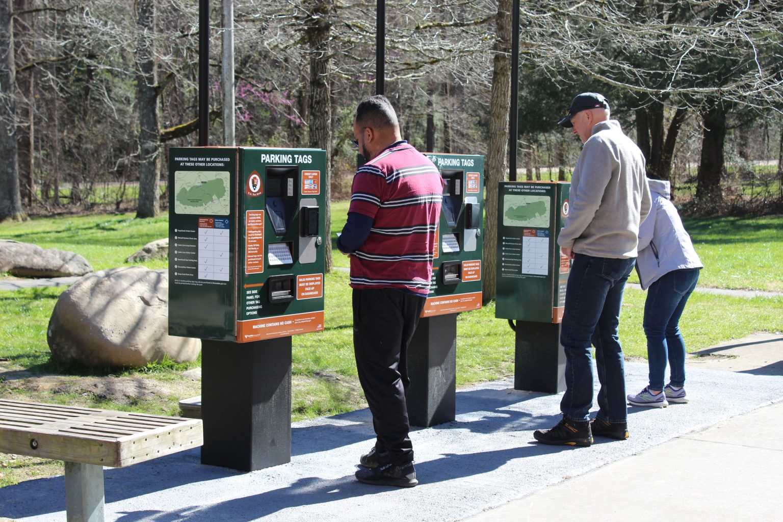 Visitors use automated fee machines to pay for parking. Photo provided by Emma Oxford.