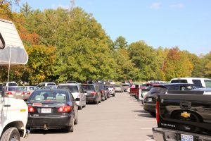 Traffic comes to a standstill at a full parking lot at Cades Cove. The park hopes expanded shuttle services will help alleviate congestion at this and other popular destinations. Photo provided by Warren Bielenberg.